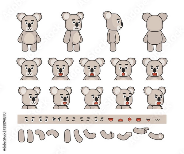 Obraz Cute koala character creation kit. Create your own action, pose or animation. Vector illustration bundle