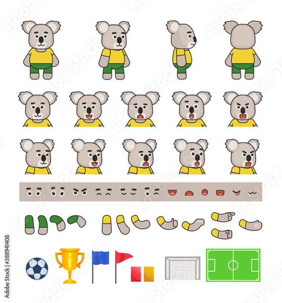 Obraz Australian koala football player creation set, various soccer design elements. Vector illustration bundle
