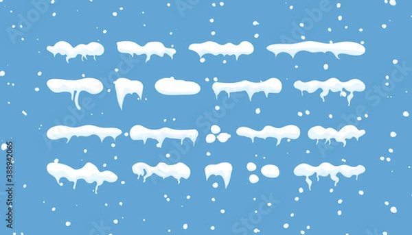 Fototapeta Lumps,heaps of snow on a Christmas blue background. Winter snowballs.Heaps of snow on a flat blue background.Vector illustration