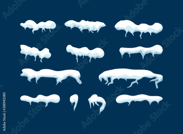 Fototapeta Lumps,heaps of snow on a Christmas blue background. Winter snowballs.Heaps of snow on a flat blue background.Flat.Vector