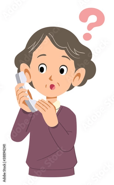 Fototapeta 電話の応対に疑問を持つシニアの女性
