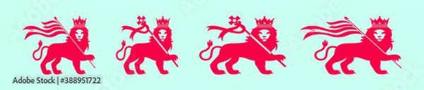 Fototapeta set of judah lion with a rastafari flag cartoon icon design template with various models. vector illustration isolated on blue background