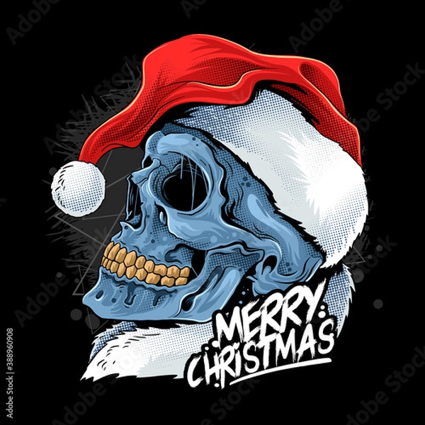 Fototapeta christmas skull wearing santa claus hat vector