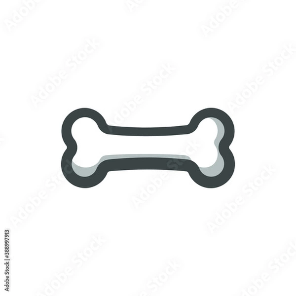 Fototapeta Cartoon white bone with outline and shading isolated on white background. Simple flat art vector illustration design.