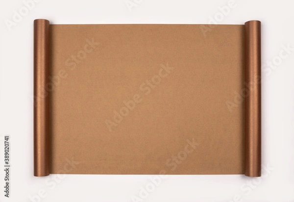 Fototapeta Naturalny miedziany papier przewijany jako tło z miejscem na tekst do wykorzystania jako mapa, papier pakowy, baner lub certyfikat