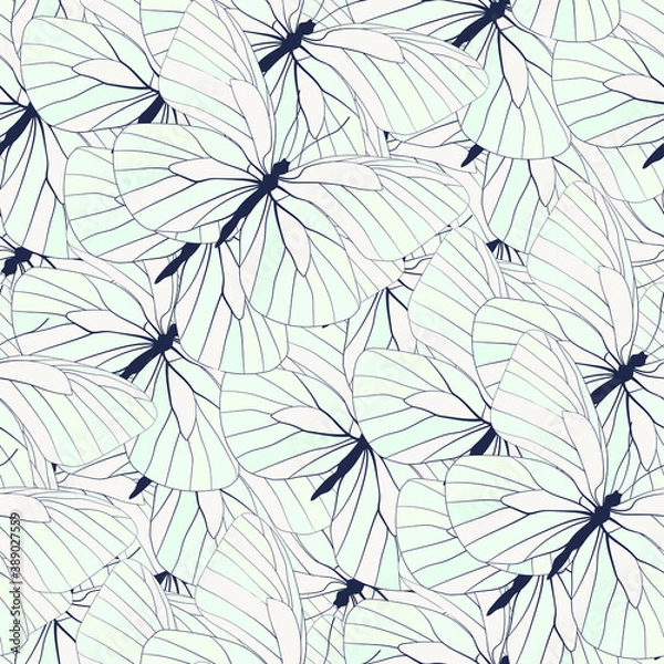 Fototapeta Seamless vector butterflies pattern. Butterfly print. Trendy animal motif wallpaper. Fashionable background for fabric, textile, design, banner, cover, web etc.
