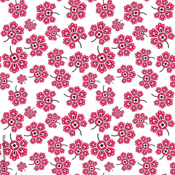 Fototapeta Seamless vector floral pattern. Flowers background for design, fabric, textile, cover, wrapping etc. Beautiful botanic flowers field bouquet.