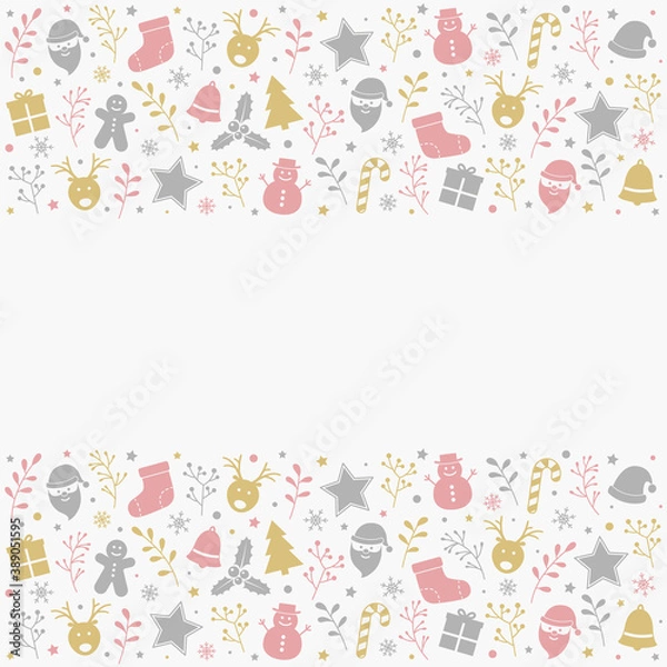 Fototapeta Christmas background with decorations and copyspace. Concept of Xmas frame. Vector