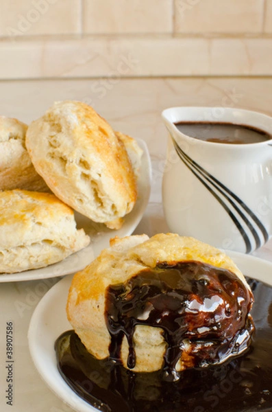 Obraz Scones with chocolate gravy