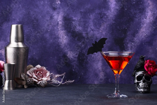 Fototapeta Halloween martini cocktail on purple background