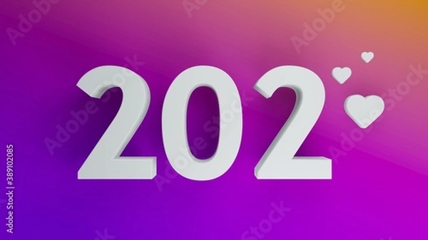 Fototapeta Number 202 in white on purple and orange gradient background, social media isolated number 3d render