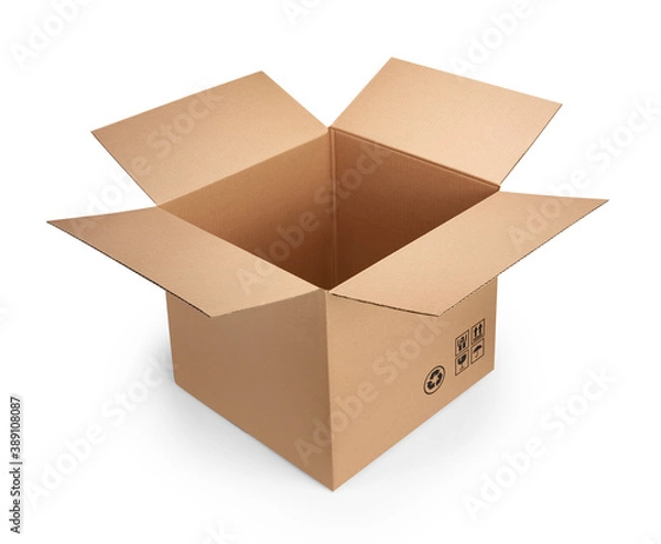 Fototapeta Cardboard box isolated on white background with clipping path