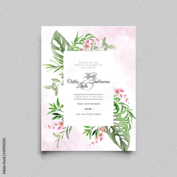 Fototapeta elegant wedding invitation template with beautiful floral design
