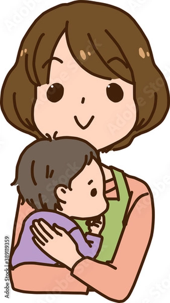 Fototapeta 子育て中、抱っこしているお母さん