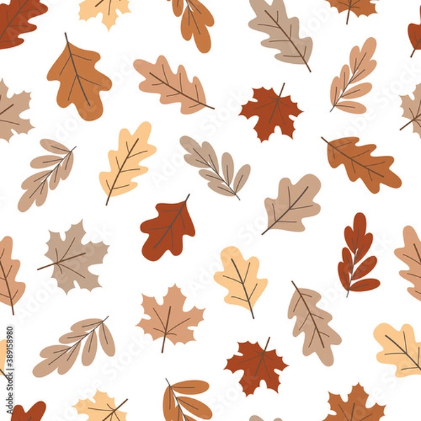 Obraz Cute Brown Fall Leaves Seamless Pattern