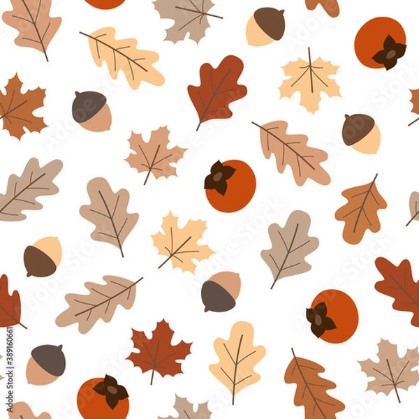 Obraz Cute Fall Leaves, Nuts & Persimmons Seamless Pattern