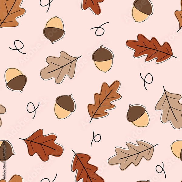 Obraz Cute Autumn Leaves & Nuts Seamless Pattern