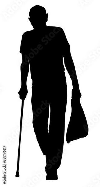 Obraz Silhouette of an elderly man with a cane and a package in his hands