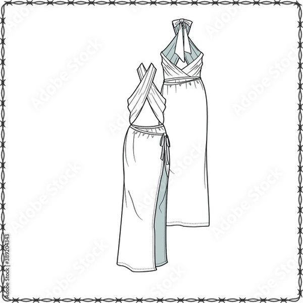 Obraz women dress editable fashion flat sketch for creating new designs mockup