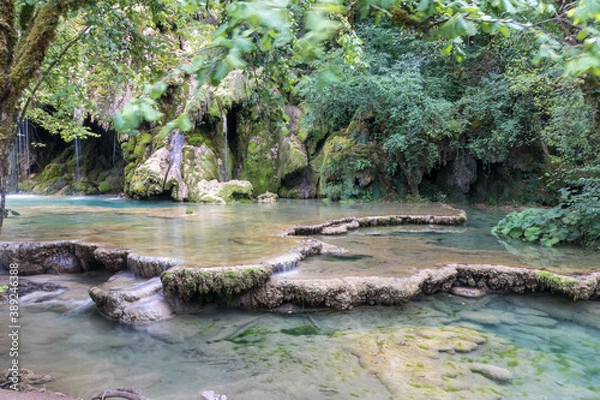 Fototapeta Jura Tufs waterfall, with its spectacle limestone sculptures