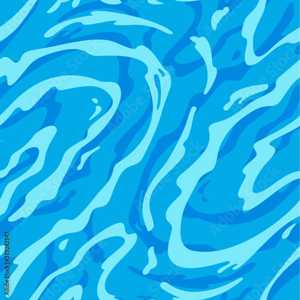 Fototapeta Azure Stormy Water Surface Seamless Pattern. Vector Sea Ripple. Abstract Blue Waves Background.