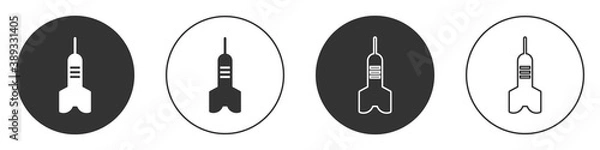 Fototapeta Black Dart arrow icon isolated on white background. Circle button. Vector.