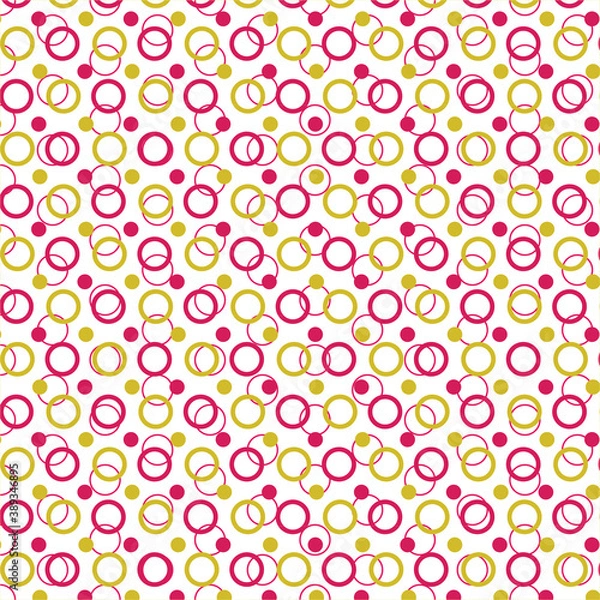 Obraz Pink and yellow circles pattern isolated on white background. Polka dot design.