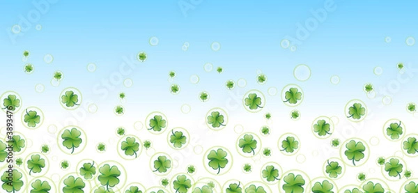 Fototapeta more four-leafed clover in bubbles with blue  background