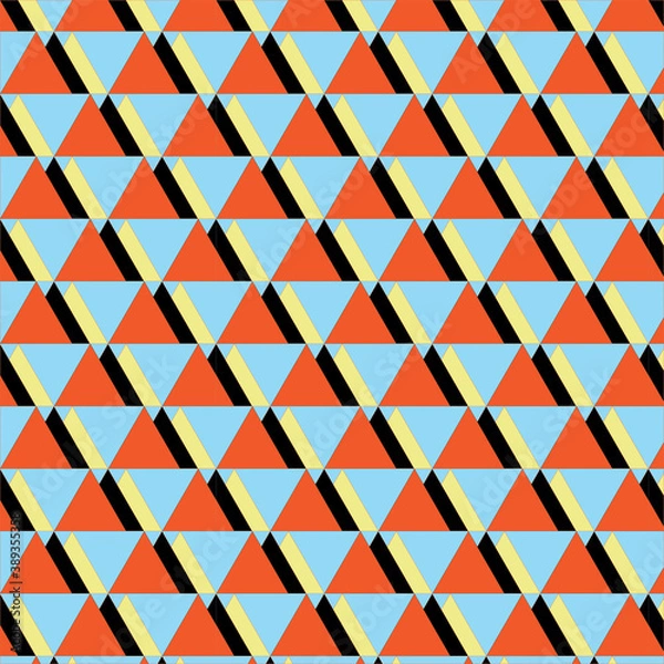 Obraz Orange triangles pattern isolated on sky color background. Geometric fabric design.