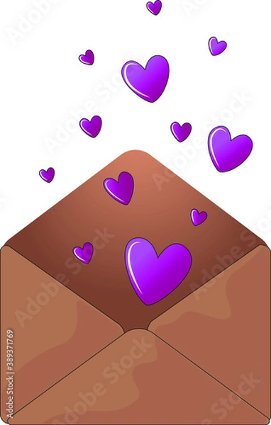 Obraz Happy valentines day romantic message envelope and hearts vector illustration.