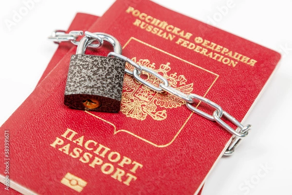 Obraz Russian passport with a lock closed on a white background