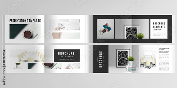 Fototapeta Vector layouts of horizontal presentation design templates for landscape design brochure, cover design, flyer, book design, magazine. Home office concept, study or freelance, working from home.