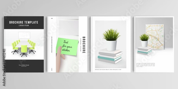 Fototapeta Realistic vector layouts of cover mockup design templates in A4 format for brochure, cover design, flyer, book design, magazine, poster. Home office concept, study or freelance, working from home.