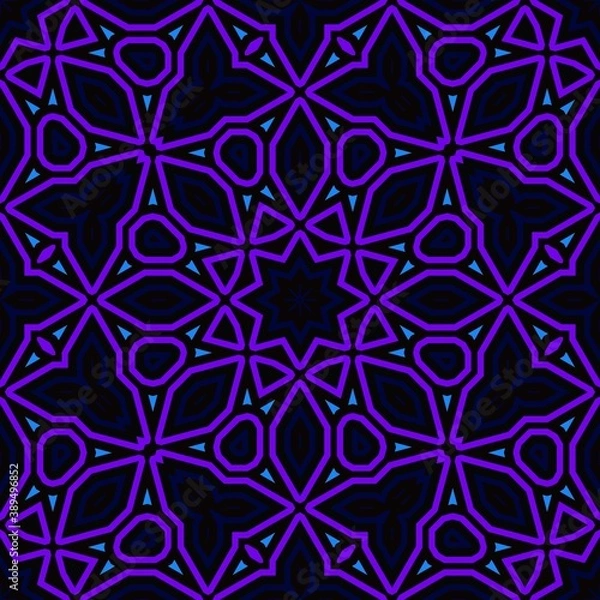 Fototapeta Blue and black seamless pattern with simple geometric ornate for brand, product, gift or card background