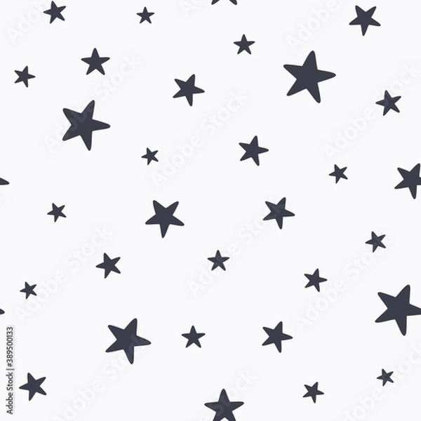 Fototapeta Cute baby boy nursery seamless pattern with black stars on white background. Perfect for fabric, textile, boys fashion. Surface pattern design.