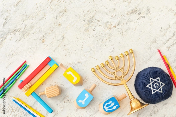 Fototapeta Composition for Hanukkah celebration on white background
