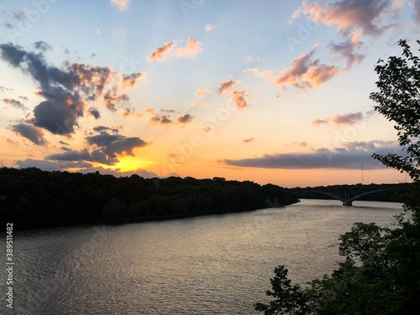Fototapeta sunset over the river