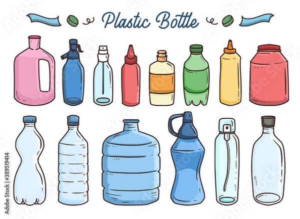 Obraz Set of plastic bottle illustration drawing vector cartoon