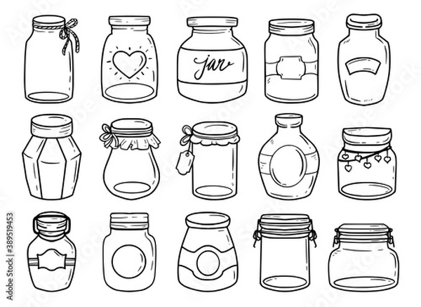 Obraz Set of glass jar illustration drawing vector doodle