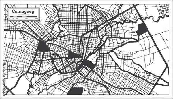 Fototapeta Camaguey Cuba City Map in Black and White Color in Retro Style. Outline Map.