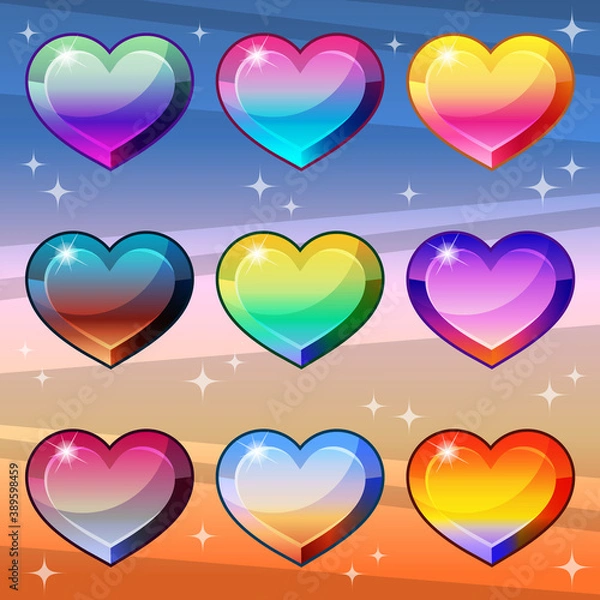 Obraz Hearts gradient colors style with a wave pattern that is bright and shiny. Vector illustration.