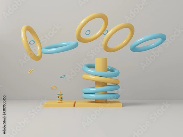 Obraz 3d render of Abstraction from large and small colored rings. Advertising for a children's store or website banner