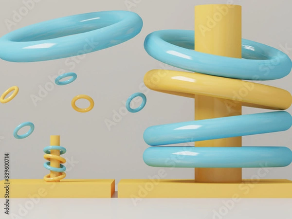 Obraz 3d render of Abstraction from large and small colored rings. Advertising for a children's store or website banner