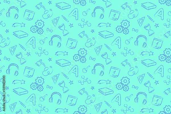 Fototapeta Blue linear vector on a school theme on a light blue background