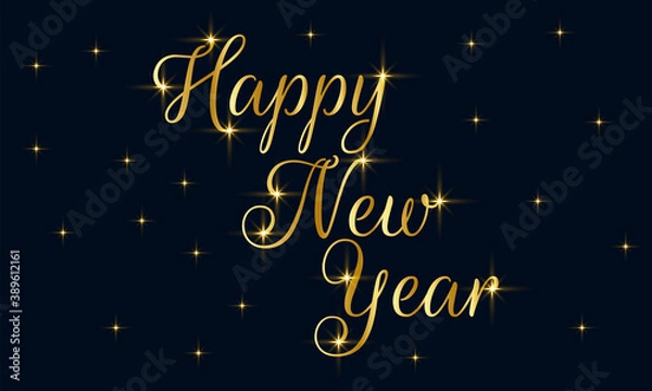 Fototapeta New Year banner, Happy New year, New year banner with a dark black background with gold color text