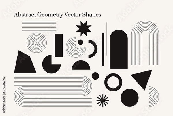 Fototapeta Abstract geometric shapes monochrome vector