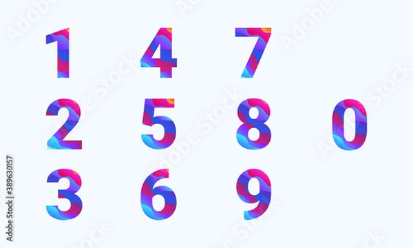 Fototapeta multi-colour Numbers, zero, one, two, three, four, five, six, seven, eight, nine, ten, multicolour gradient numbers