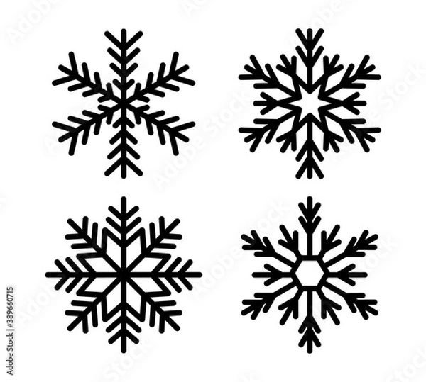 Fototapeta Snowflake black icons. Collection snowflakes. Christmas winter set. Vector illustration.