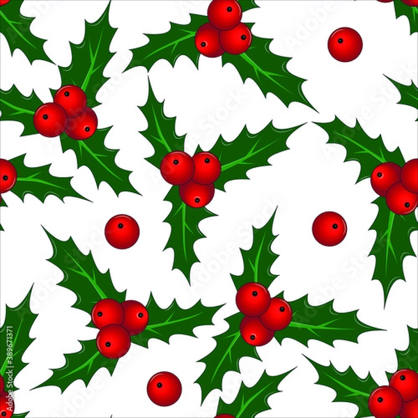 Obraz Christmas seamless pattern. Holly. Berries and leaves. Vector