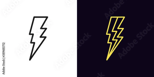 Fototapeta Outline lightning icon. Linear electric thunderstorm sign with editable stroke, electrical discharge